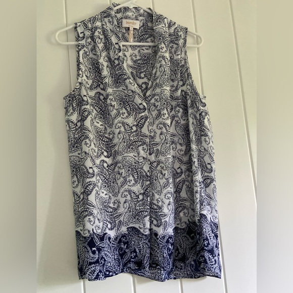 Laundry by Shelli Segal white blue paisley sleeveless blouse S top small M fit - Picture 1 of 16